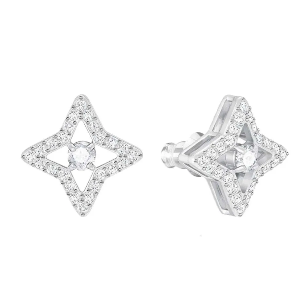 Swarovskis Earrings Designer Luxury Fashion Women Charm Counter Crystal Four Corner Star Shape Silver Earrings Piercing Facewith A Minimalist And Niche Design
