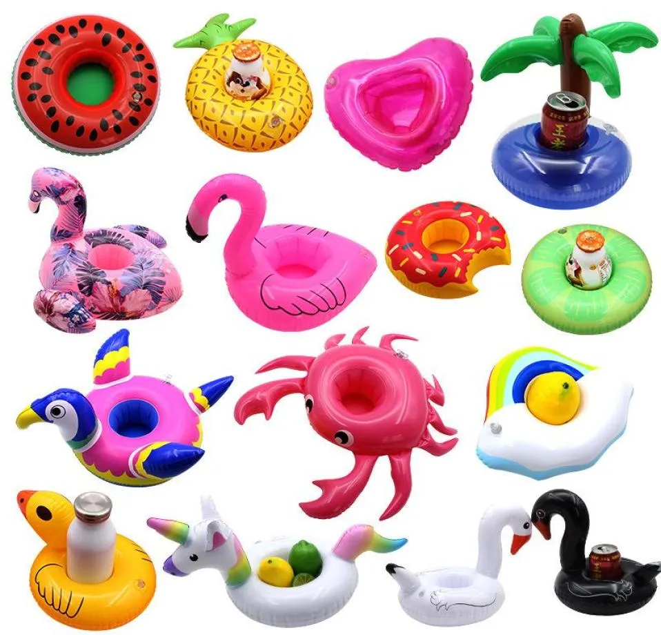 Floating Inflatable Toys Drink Cup Holder Beverage Party Donut unicorn Flamingo Watermelon Lemon Coconut Tree Pineapple Shaped Poo9698884