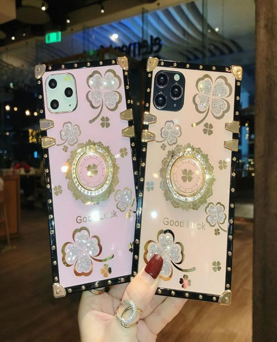 Cztery liście koniczyny rhinestone uchwyt rączka odporna na wstrząsy na telefon komórkowy dla iPhone'a 13 12 11 Pro Max xr xs 8 7 plus kick -kandel powodzenia368501