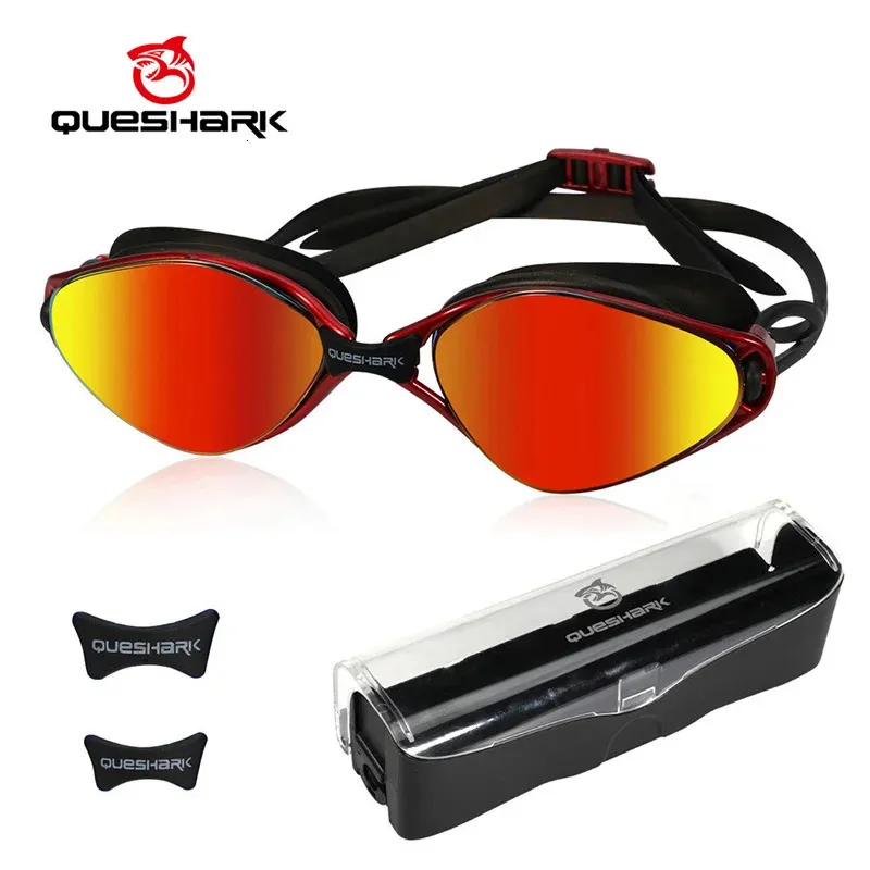 QUESHARK femmes hommes adultes HD Anti-buée Protection UV lunettes de natation Sport nautique plongée lunettes de natation avec coffret Portable 240123