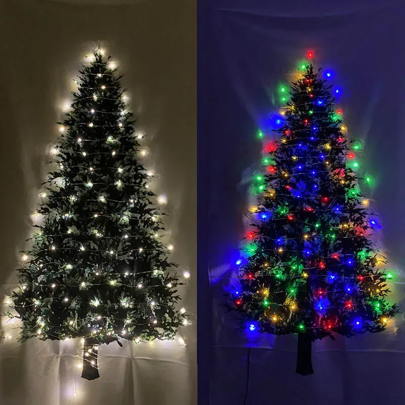 150x70 cm Buon Natale Arazzo Appeso a parete Albero di Natale Arazzi con 10 M String Light per la camera da letto Soggiorno Decorazione 240118