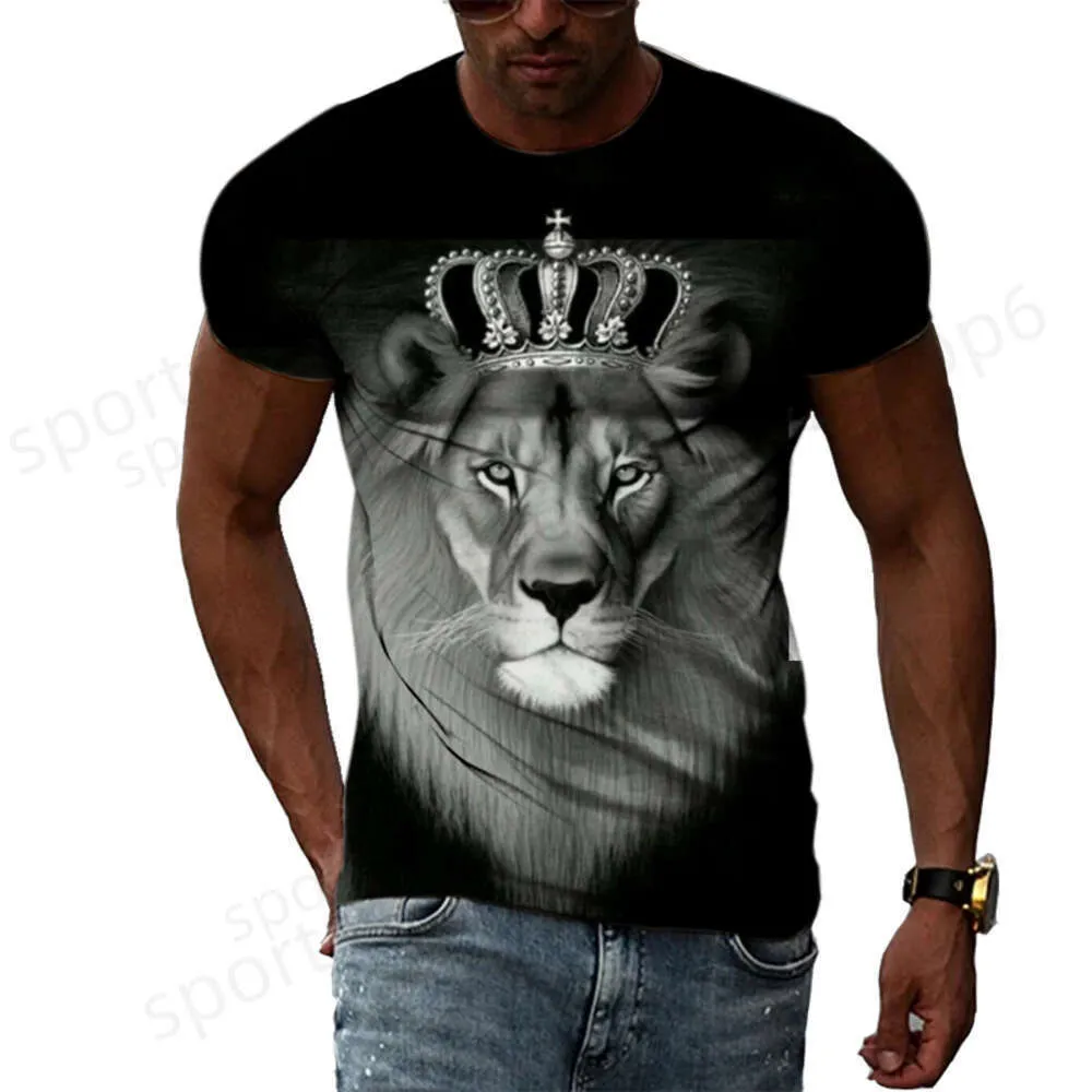 T-shirts 3D masculinas verão criativo leão design moda masculina camiseta 3d casual hip hop haruku em torno do pescoço impressão camisetas gráficas com mangas curtas