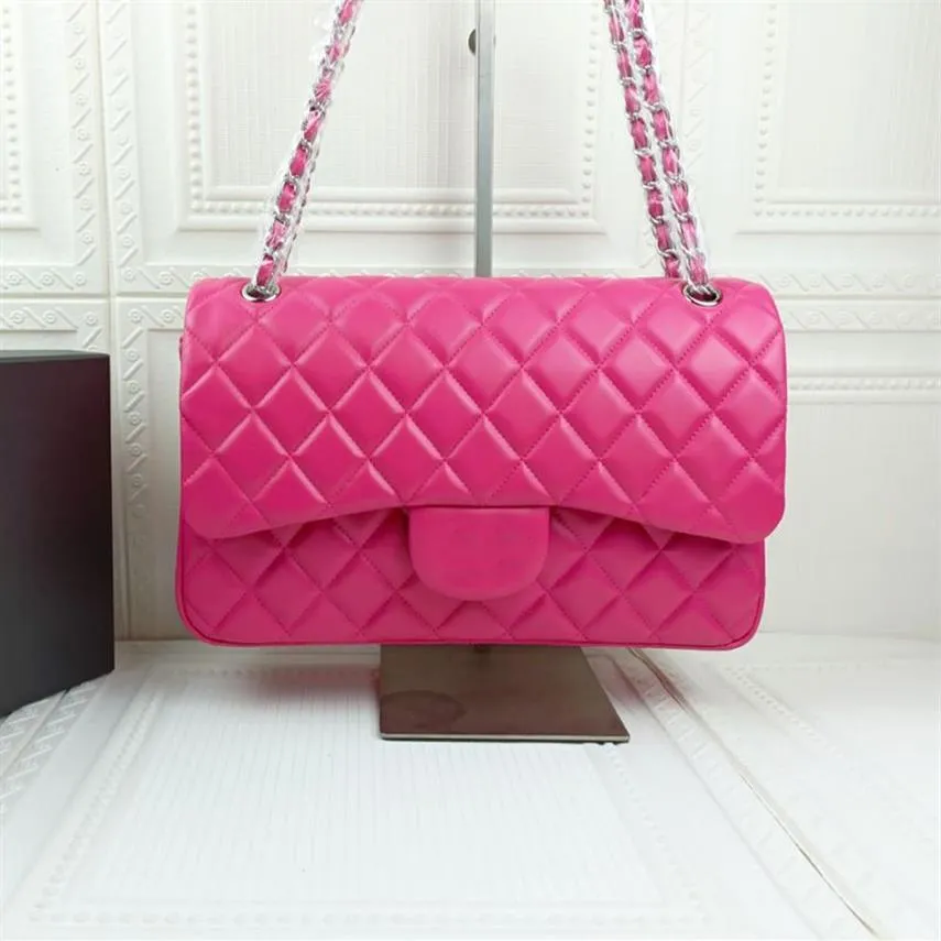 2022Ss F W France Womens Classic Double Flap Jumbo Fuchsia Bags Gold Silver Metal Quilted Hardware Matelasse Chain Crossbody Shoul245Q