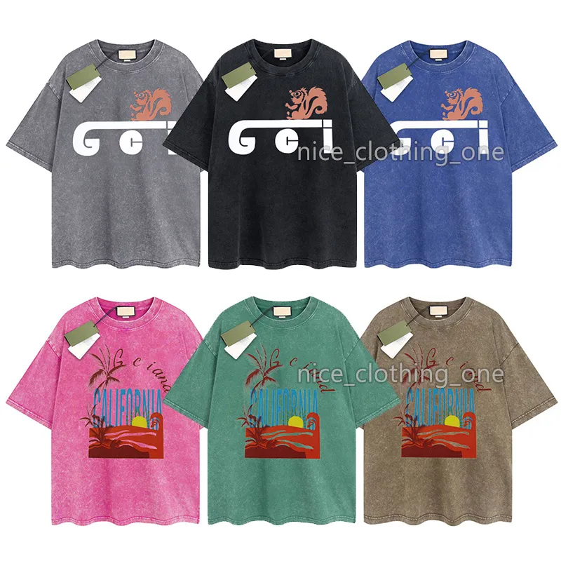 Erkek Tasarımcı Gu T-Shirt Vintage Retro Yıkalı Gömlek Lüks Marka Tişörtleri Kadın Kısa Kol Tişört Yaz Nedensel Tees Hip Hop Üstleri Şortlar Çeşitli Renkler-76
