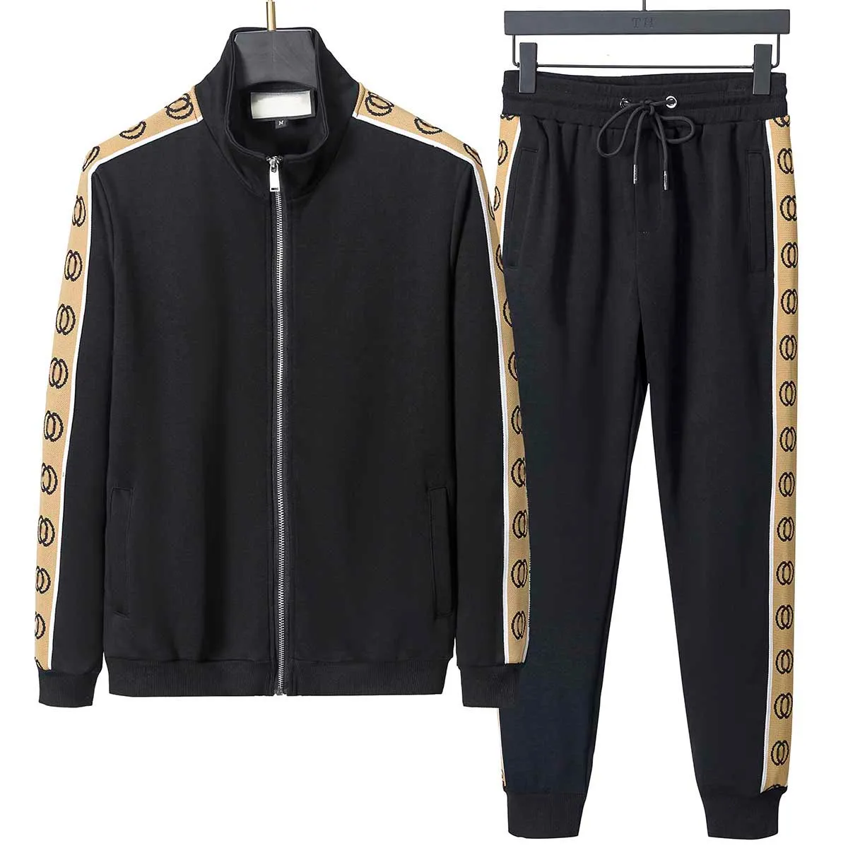 Män sportkläder set varumärke mensluxury mode brev svart och whitetracksuit idrott fitness kläder två stycken långärmare jacka + byxor casual mäns spårdräkt