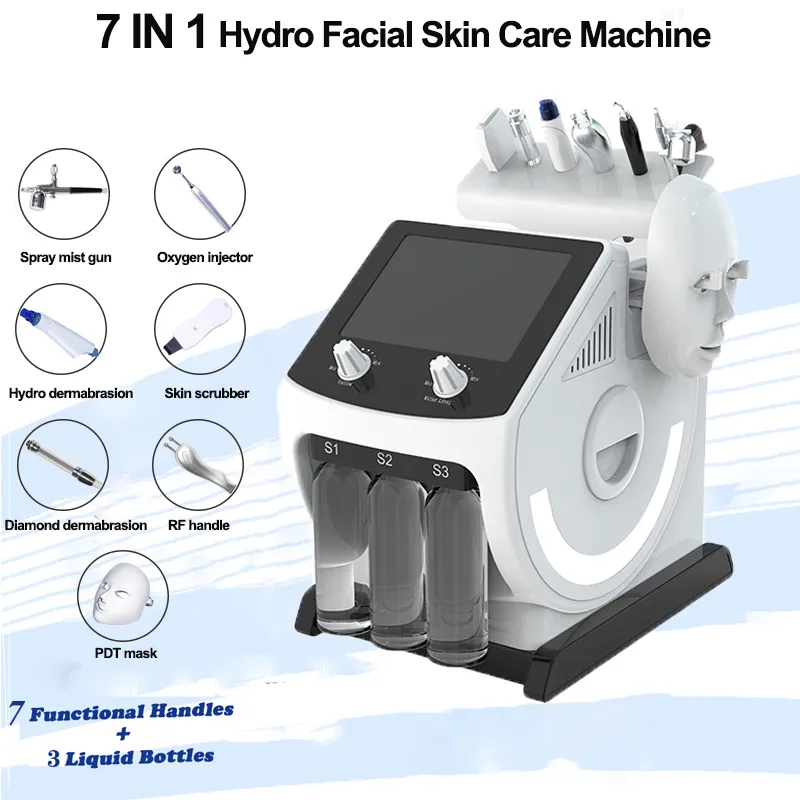 Microdermabrasion ultrasonic peeling facial scrubber pigmentation removal led pdt masks hydro jetting oxygen rf anti wrinkle machine 7 handle