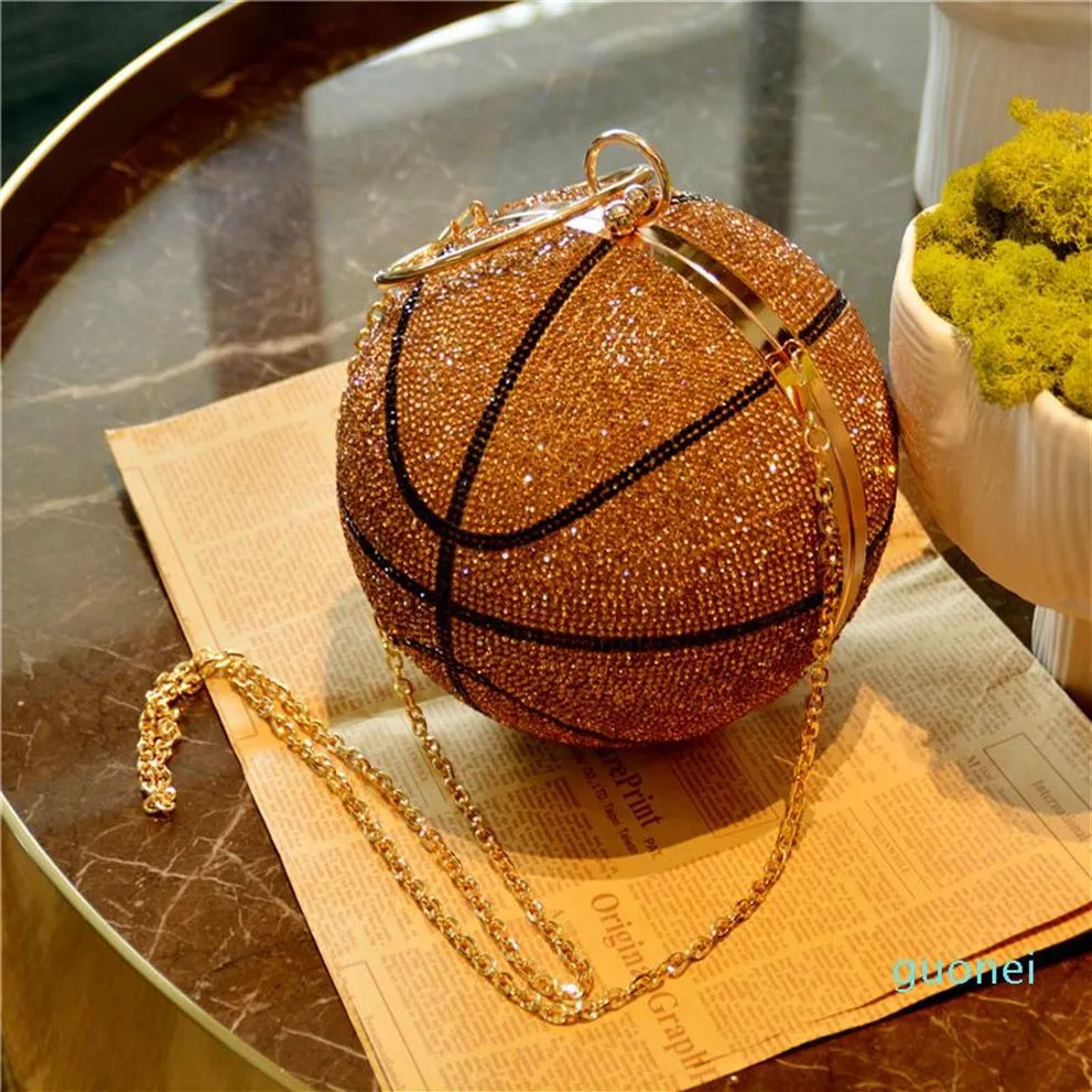 2021 Designer- Basketball Runder Ball Gold Clutch Geldbörse für Frauen Abend Strasshand Handtaschen Ladies Party Umhängetasche 329i