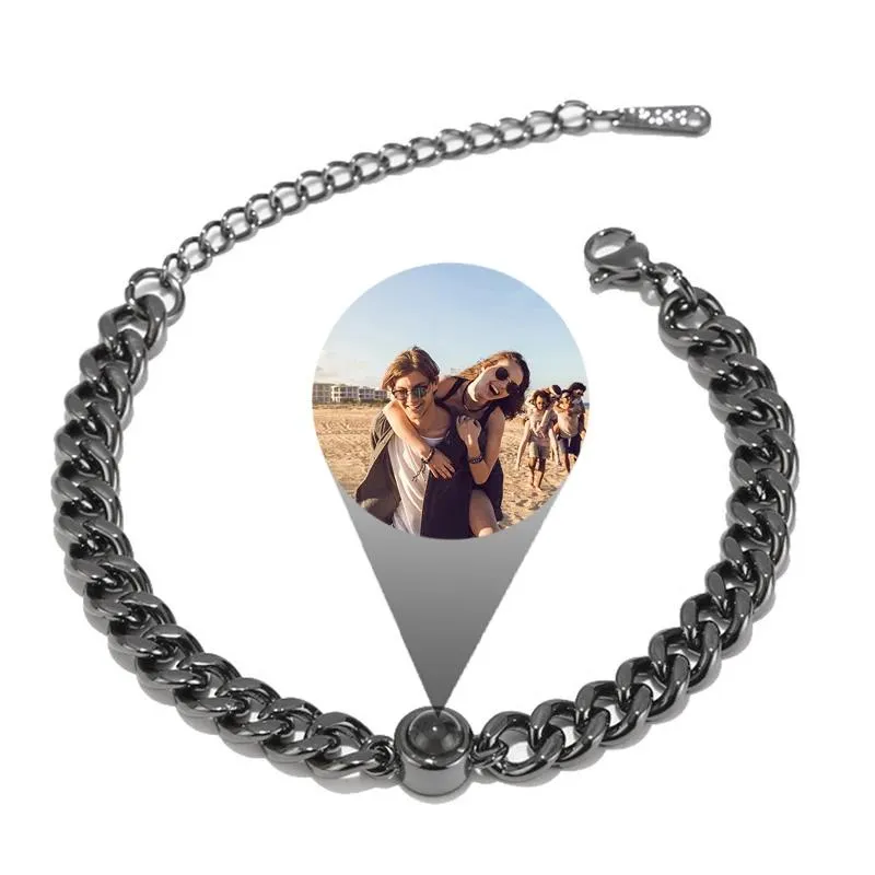 Braccialetti Design personale da uomo Cerchio in acciaio Catena regolabile Bracciale con proiezione Foto personalizzate Nessun sbiadimento Regali di compleanno di coppie di amici