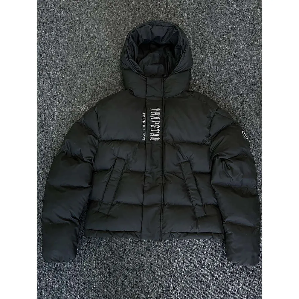 Trapstar London Dekodowany z kapturem puffer 2.0 Czarna kurtka haftowa termiczna bluza z kapturem mężczyzn mężczyzn zimowy płaszcz kurtka