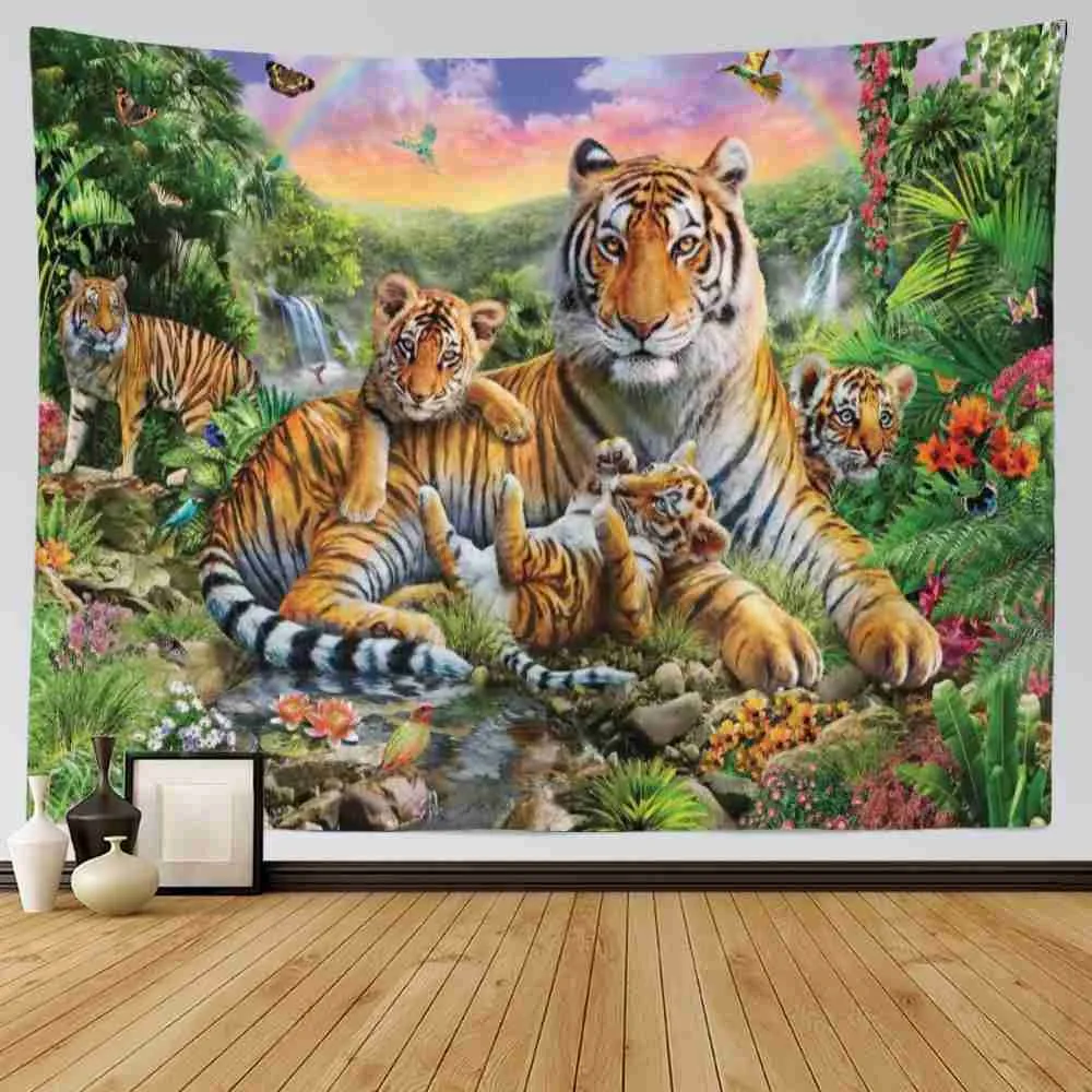 Tapisserier Forest Tiger Mönster Wildlife Theme Tapestry vardagsrum sovrum dekor bakgrund vägg hängande konstdekoration