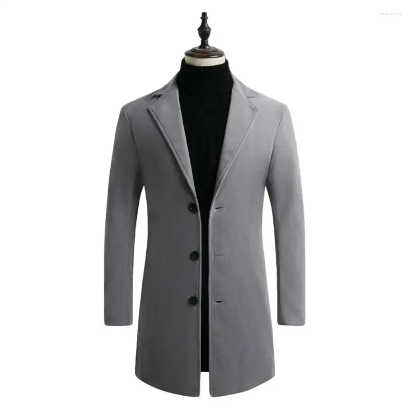 Men's Trench Coats Coat Super Soft Single Breasted Autumn Lapel Buttons Woolen Men Jacket Coldproof