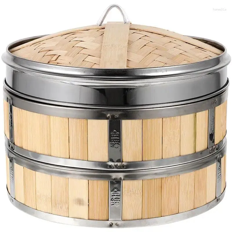 Podwójne kotły 1 zestaw bambusowy zestaw do parowca z jedzeniem ze stali nierdzewnej zaopatrzenie w kuchnię