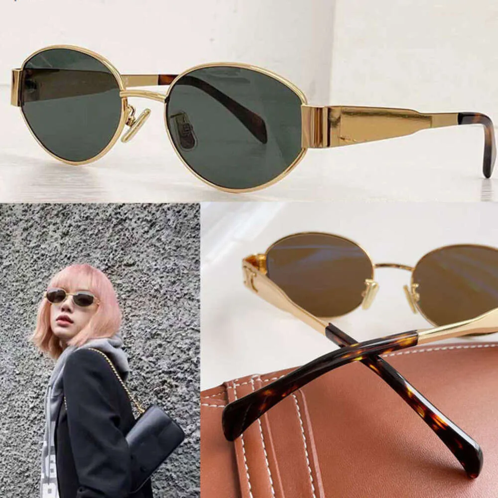 2024SS ARC DE TRIOMPHE Oval Frame Solglasögon CL40235 Womens Gold Wire Mirror Frame Green Lens Metal Mirror Leg Triplet Signature On Temple