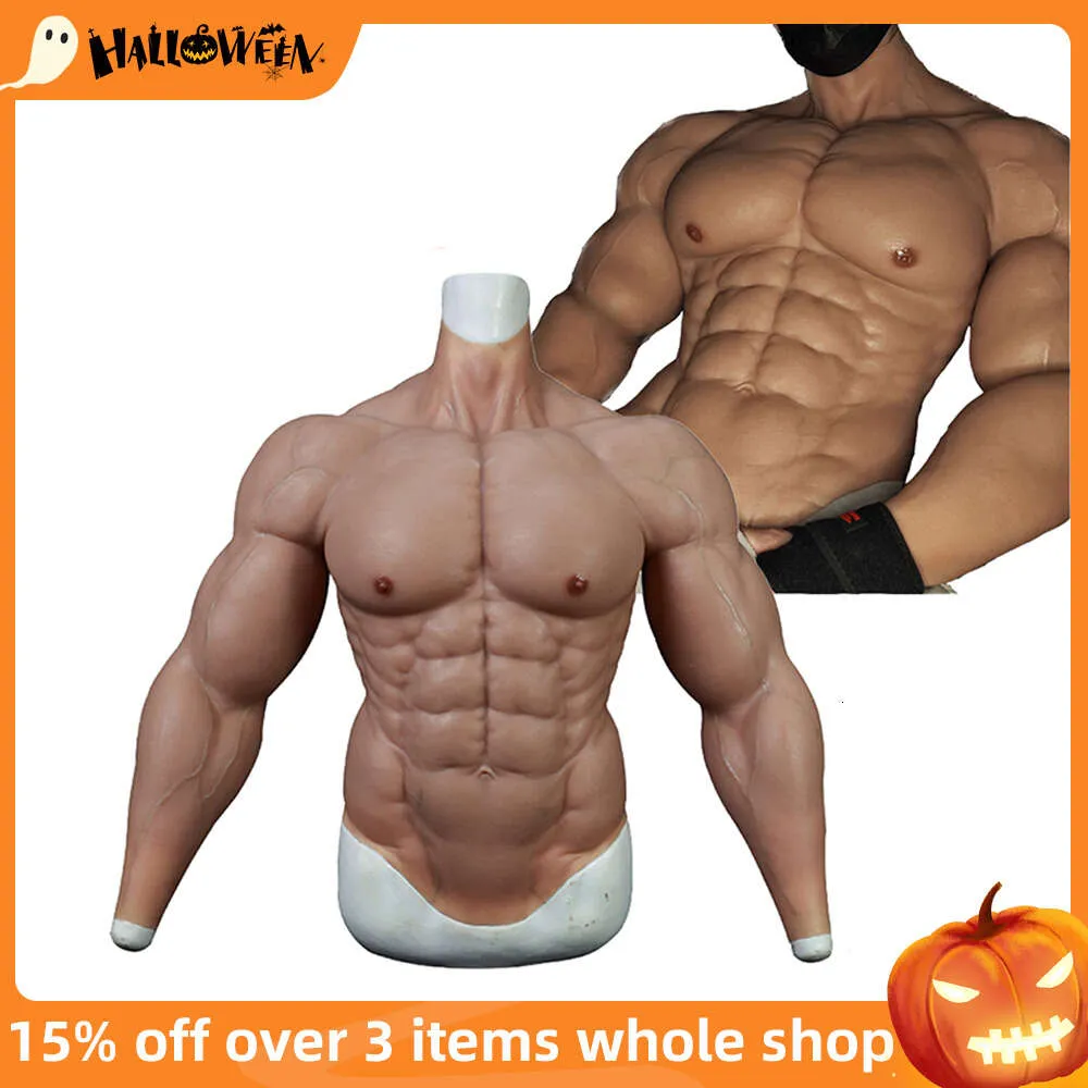 Accessoires de costumes Mise à niveau Silicone Hommes Faux Muscle Costume avec 8abs et Bras Ho Hommes Poitrine Body Simulation Peau pour Cosplay