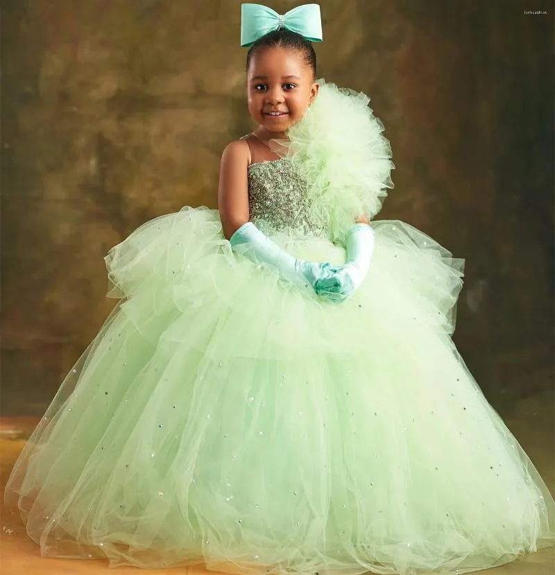 Girl Dresses 2024 Mint Crystals Flower Ball Gown Beaded Vintage Little Peageant Birthday Christening Dress Gowns