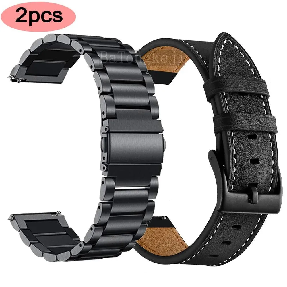 Composants 2 pièces bracelet en métal + bracelet en cuir véritable pour Samsung Galaxy Watch 3 45mm 41mm/active 2 46mm/42mm Gear S3 Frontier 20 22mm Bracelet