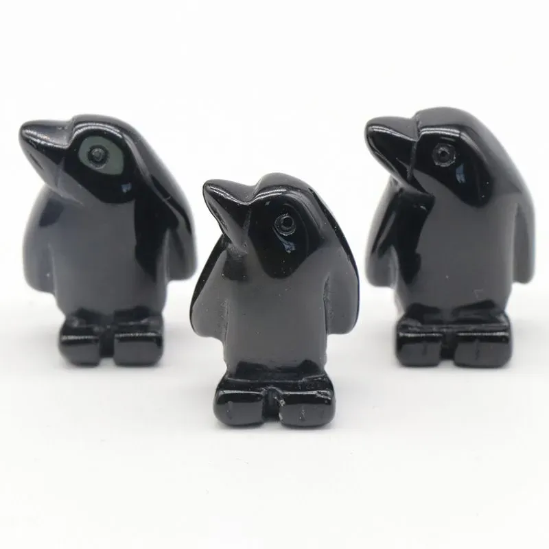 Natural Stone Carving 1 inch Lovely penguin Crafts Ornaments Rose Quartz Crystal Healing Agate Animal Decoration