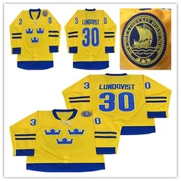 Men's 30 Henrik Lundqvist Team 2014 Sweden Hockey Jersey Vintage Ed Yellow Size S-xxxl