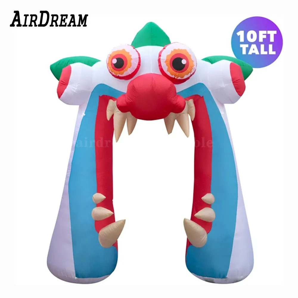 wholesale Porte d'expédition gratuite 8 m 26 pieds de haut Arche de clown gonflable pour arche géante d'Halloween, arche soufflée à l'air avec grosse tête et langue de bouche exagérée