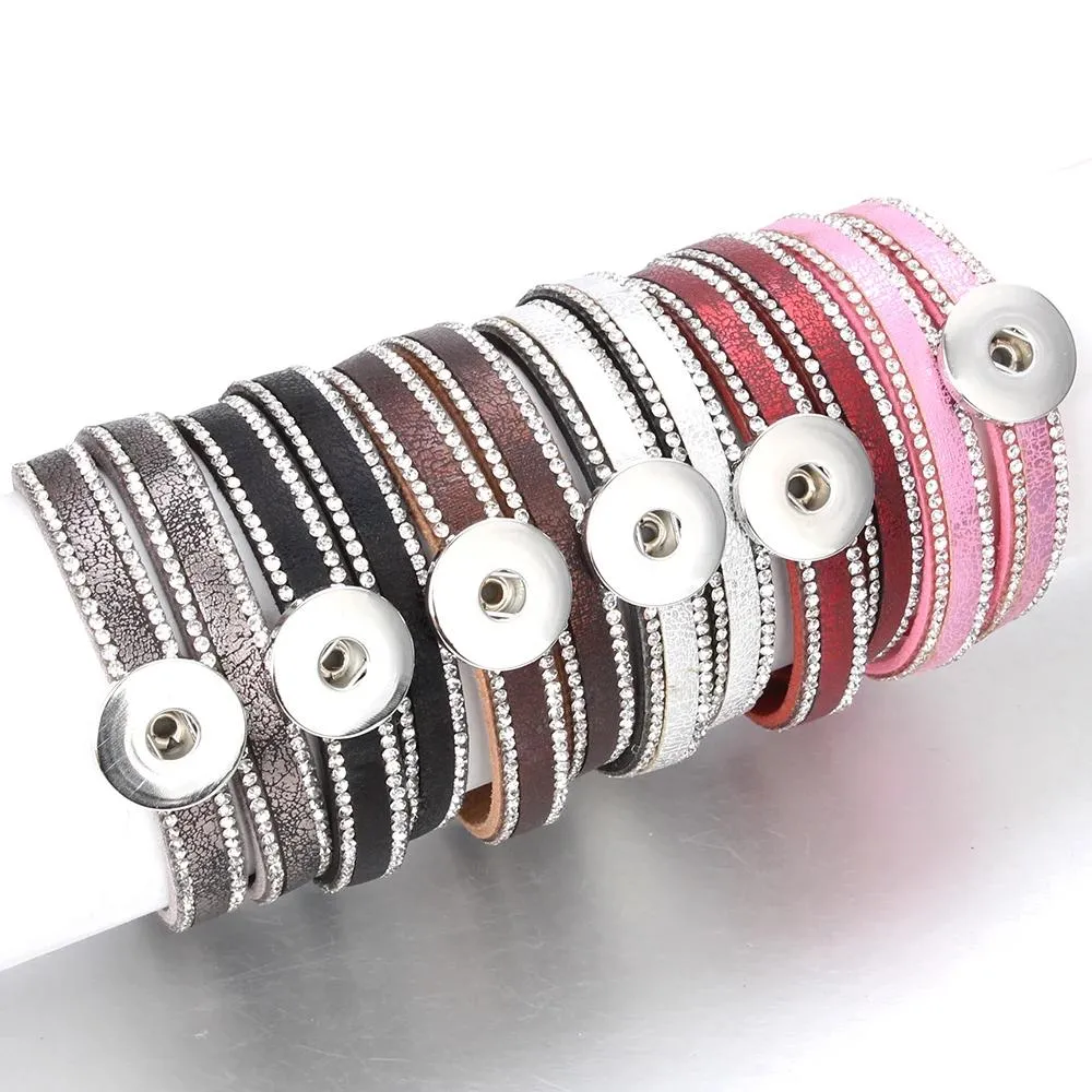 Bracelets 10pcs/lot Snap Button Jewelry DIY 18mm Snap Buttons Bracelet Crystal Leather Magnet Bracelet Length 40CM Buttons Jewelry