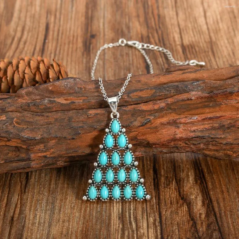 Ketting Oorbellen Set Vsy Trends Vintage Boheems Blauw En Wit Geometrisch Driehoek Turquoise Voor Dames