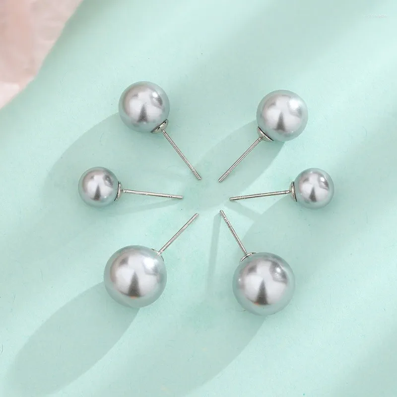 Boucles d'oreilles VOQ gris perle bijoux simples pour femmes Style quotidien perles rondes accessoires faits à la main
