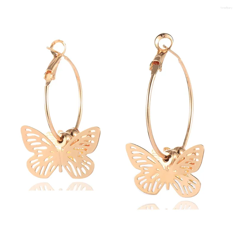 Orecchini pendenti a cerchio di moda per donne ragazze 585 colore oro rosa a forma di farfalla fascino gioielli vintage regali GE374