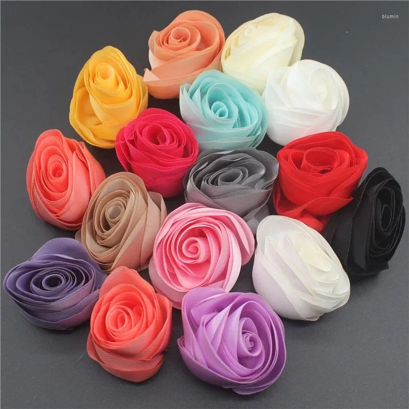 Hair Accessories 10pcs/lot Satin Rose Flower For DIY Baby Girls Hairpins Clip Flowers Wedding Bridal Bouquet Decorations