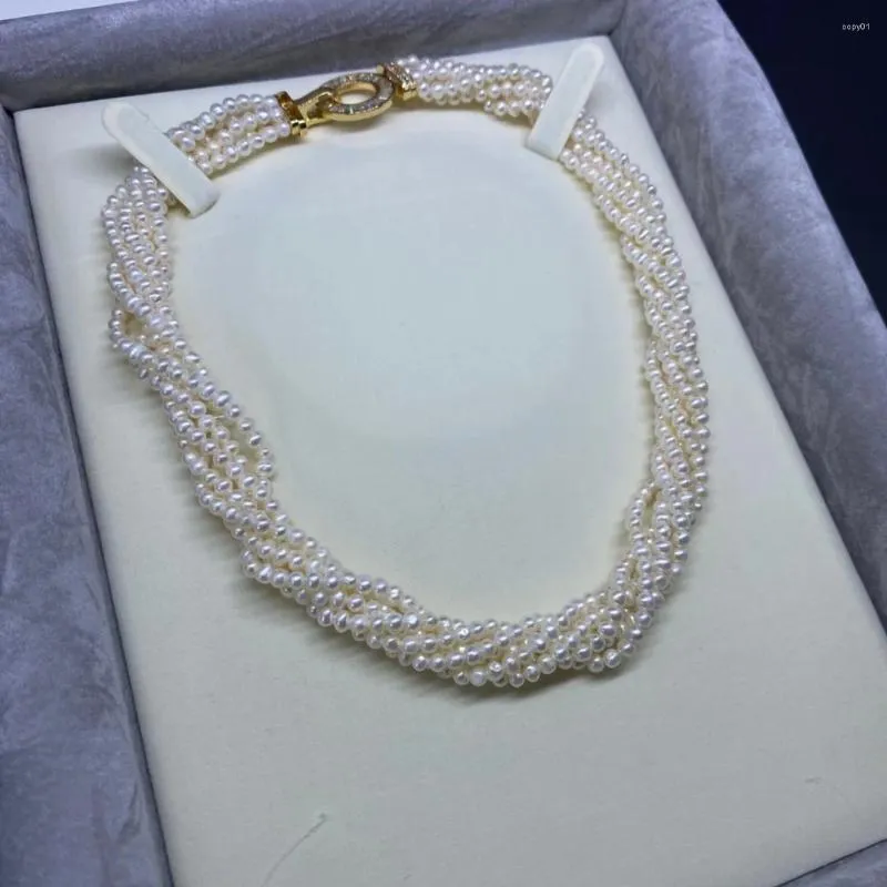 Pendentifs MADALENA SARARA Multi rangées 4-5mm petite perle d'eau douce collier pour femme avec fermoir en zircone cubique
