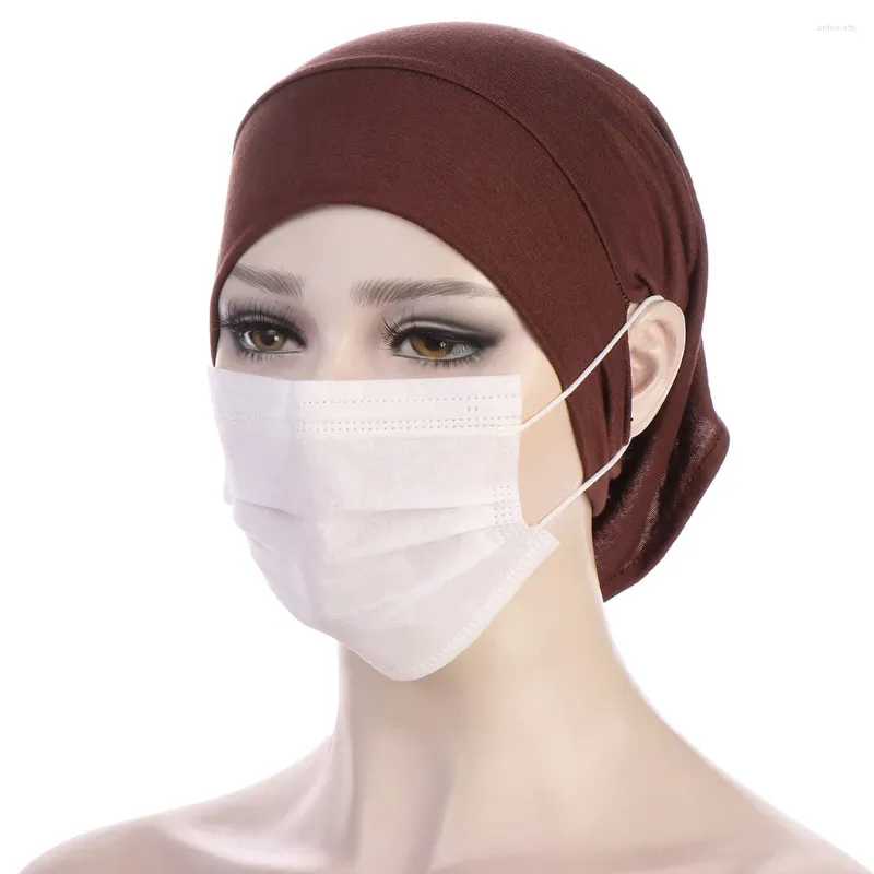 Vêtements ethniques Mode musulmane Capuchon intérieur avec trou d'oreille Jersey extensible sous l'écharpe ronde devant hijab casquettes dames turban bonnet