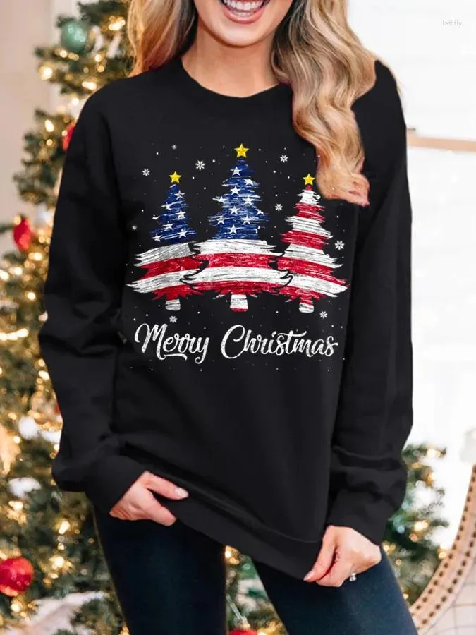 Sweat-shirt à capuche pour femmes, pull-over avec arbre de joyeux noël, drapeau américain, décontracté, Vintage, mode Y2K