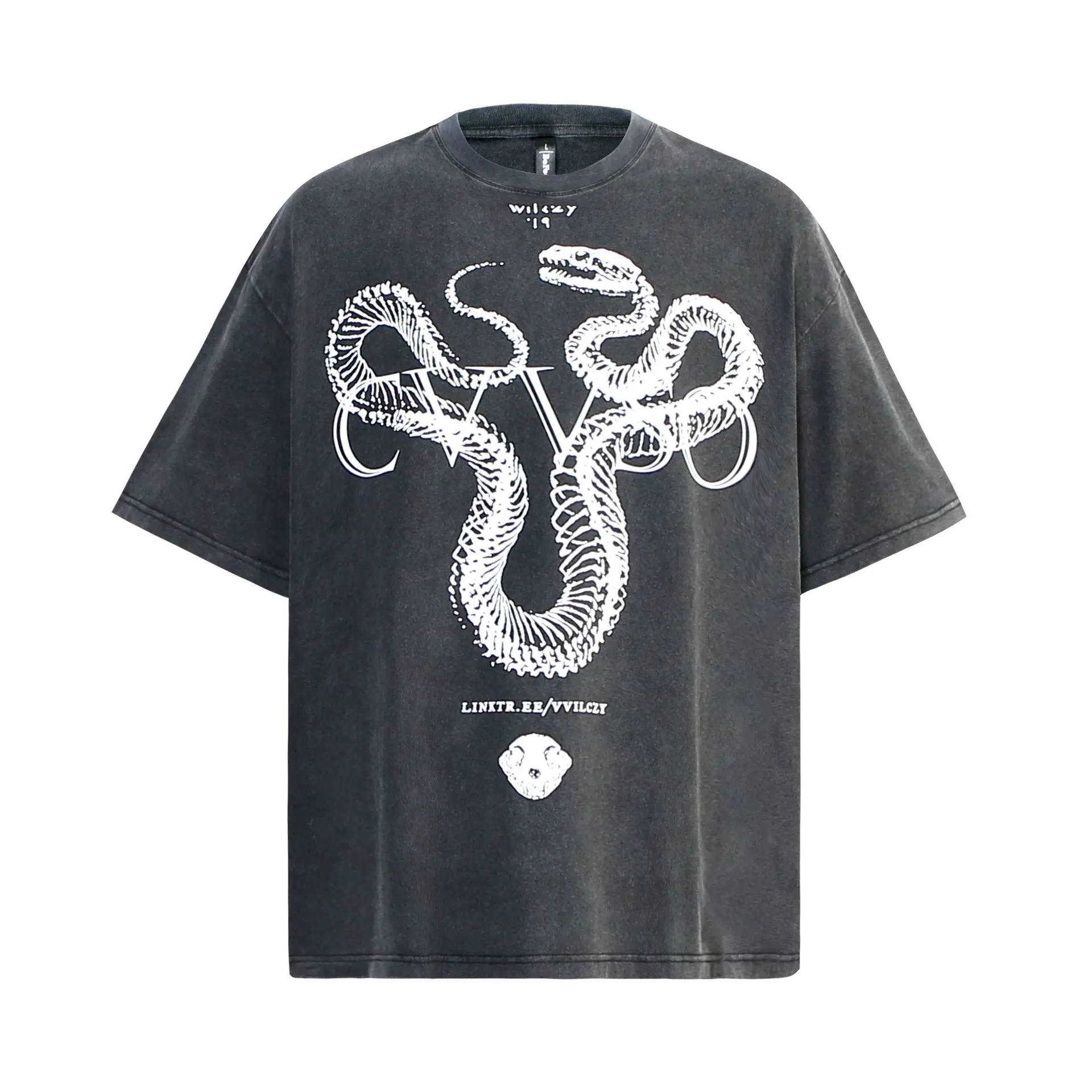 Vintage Oversized T-Shirt Y2K Hip Hop Python Snake Graphic Print Washed Tshirt Streetwear 2024 Harajuku Punk Gothic Loose Tops