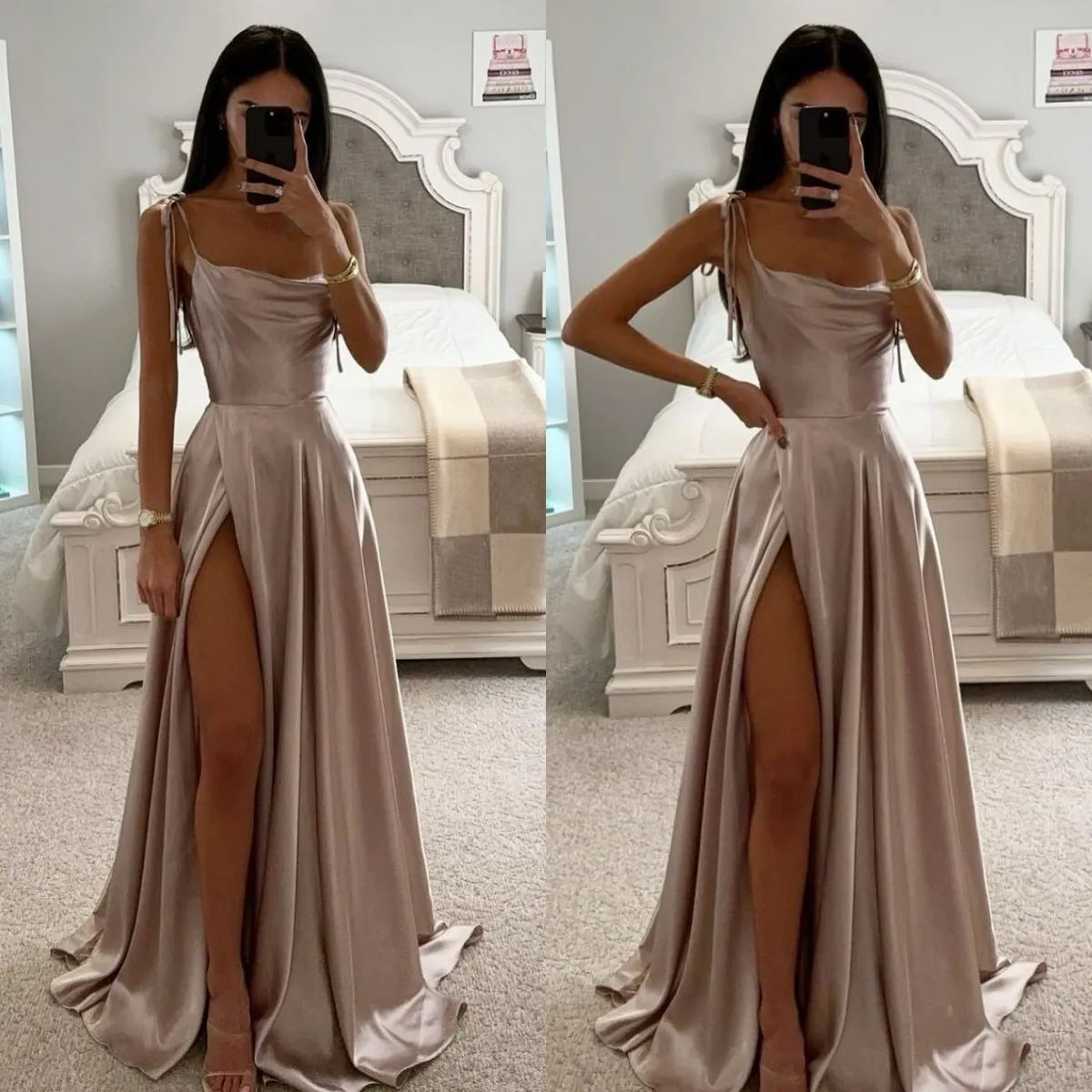 Rosy Gold Satin Prom Dress with Pleats, Backless Sweep Train, Square  Neckline, Sleeveless, Empire Waist, Split Trend from Dhgate Prom Dresses -  price 289.66
