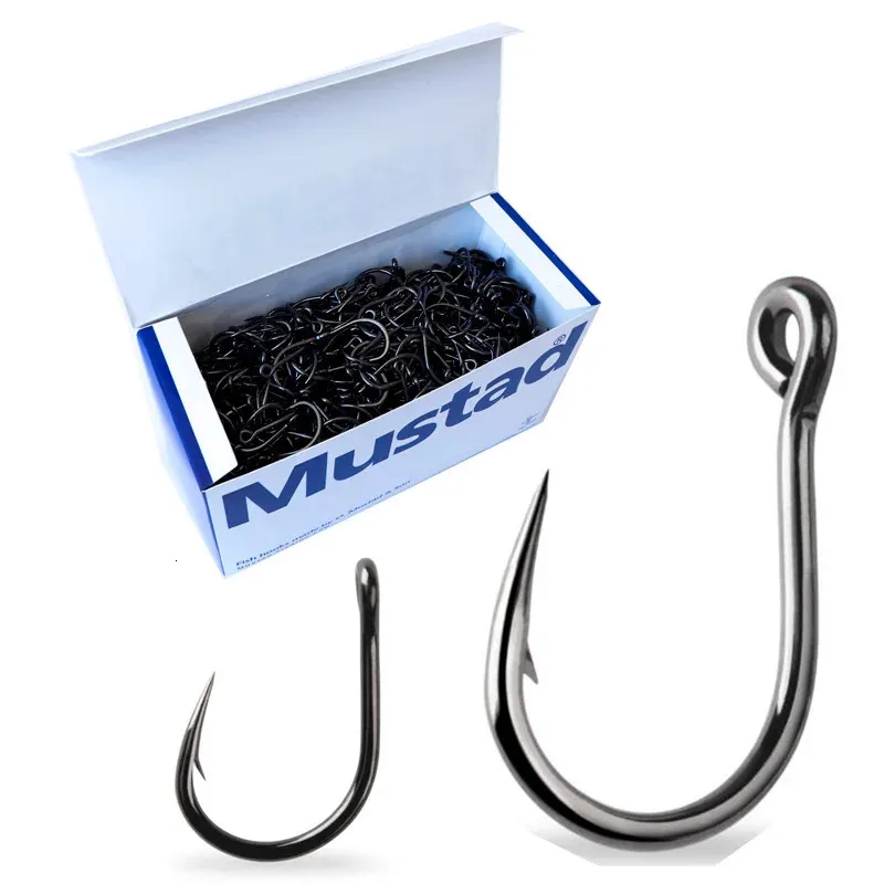 20 PZ Mustad 10827 Pesca in Mare Hoodlum 4X Esca Vive Gancio Nichel Nero cerchio testa jig Pesante Acqua Salata hamecons pesce 240119