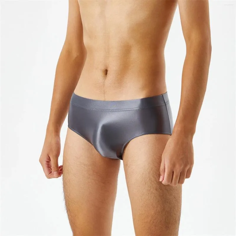 Sous-vêtements hommes entrejambe sans couture brillant soyeux haute élastique grande taille slips sous-vêtements hommes culottes de sport hanche ascenseur tongs sexy