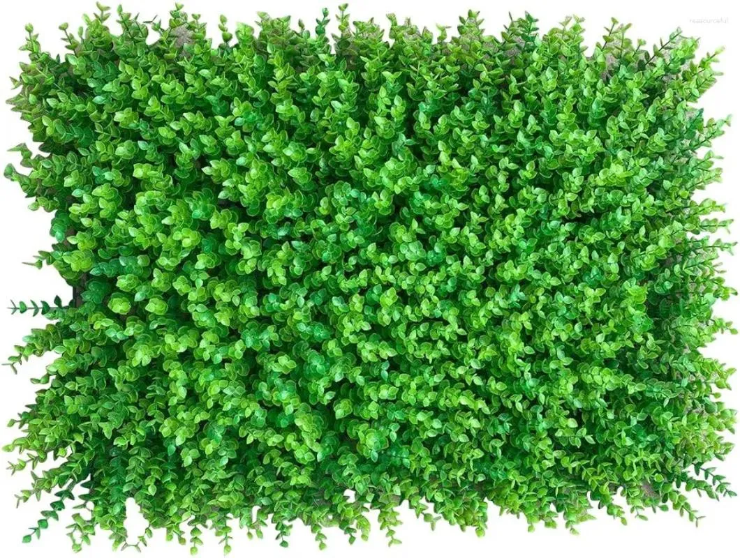 Fiori decorativi 12 pezzi Verde decorazione della parete Pannelli di bosso artificiale Sfondo opaco Pannello di recinzione per la privacy delle piante di erba finta 24 "x 16"