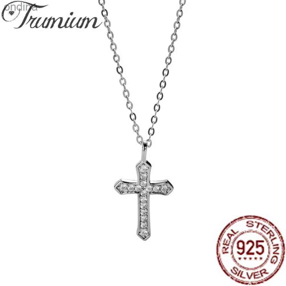 Pendant Necklaces Trumium 925 Sterling Silver Necklaces For Women Jewelry Wedding Fashion Retro Cross CZ Zircon Pendant Necklace Christmas Gift YQ240124