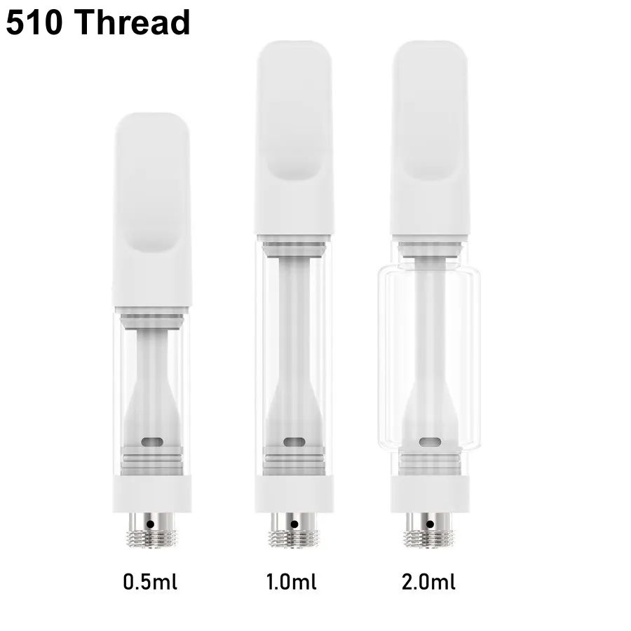 Ceramic Coil Atomizers A15 Vape Cartridges 0.5ml 1.0ml 2.0ml Capacity White Colors 510 Thread Clear Glass Tank Carts Puff Bar 510 Atomizers in USA UK Japan Germany OEM/ODM