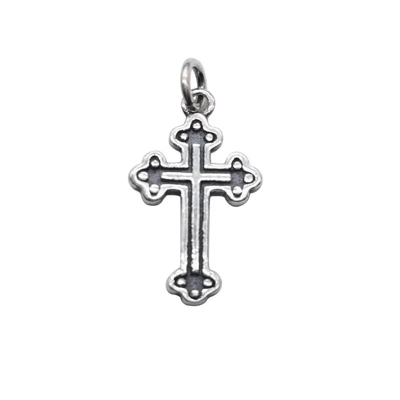 Hängen Unibabe S925 Sterling Silver Retro Cross Pendant Woman Girle Thai Silver Cartoon Fashion Cross Halsband Pendant Jewerly