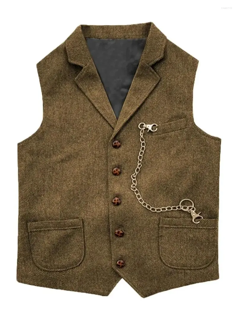 Heren Vesten Vest Pak Bruin Single Breasted Cowboy Vest Heren Mannelijke Klassieke Man Jurk Tweed Pakken Mouwloos Formeel Zakelijk