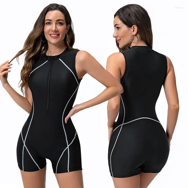 Kvinnors badkläder i ett stycke baddräkt Vest Surfing Suit 2024 Women Zipper Diving Sport One Piece Bathing Suits