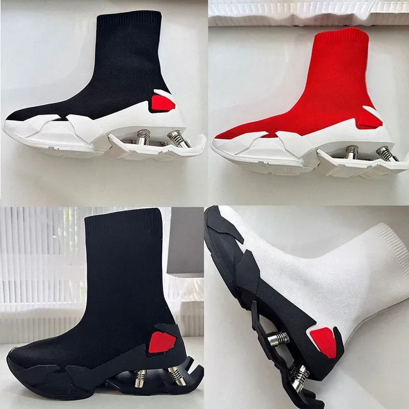 Mens Womens Spring Shox Sneakers: Black Fabric Sock Shoes with