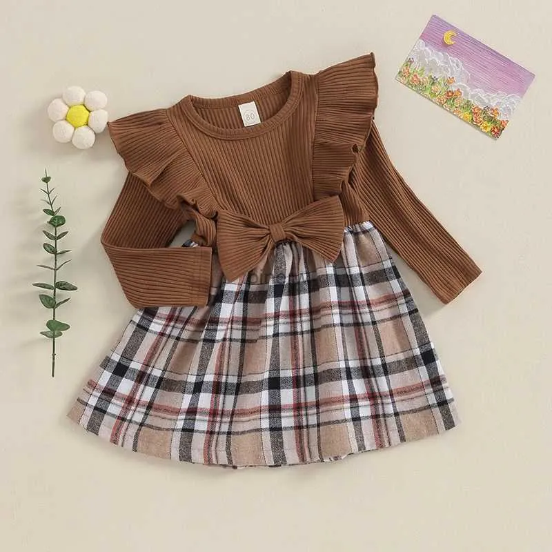 Robes d'automne pour filles, tenue à manches longues, décontractée, imprimée à carreaux, princesse, ligne a, vêtements de printemps pour bébés en bas âge