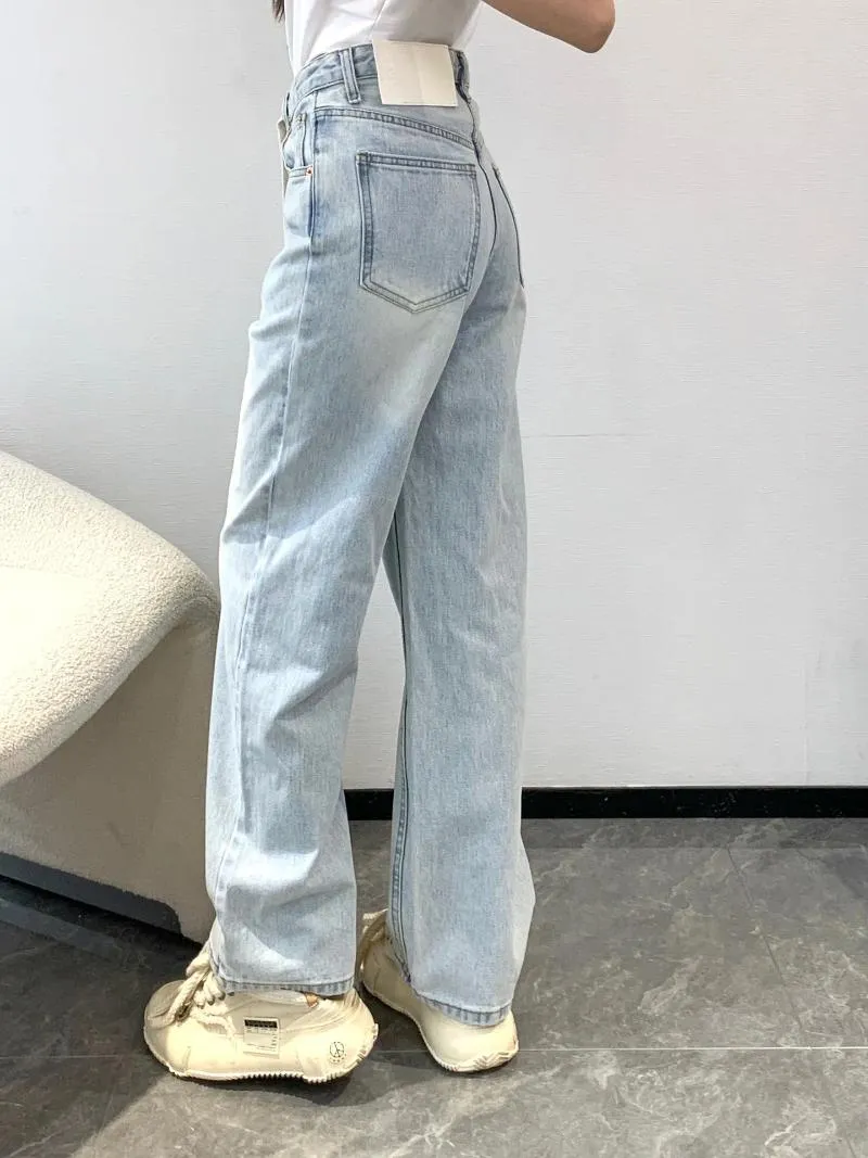 Jeans féminins mmsix femmes vintage lavage light couleur large pantalon de jambe numérique étiquette en cuir numérique pantalon extérieur y2k avis coréen de nombreux vêtements