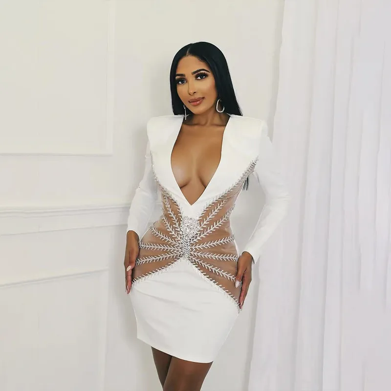 Mengmi V Neck Bandage Dress Long Sleeve Beaded Design XL Womens Spring  Summer Dress High Quality Fashion From Amyyao321, $87.56 | DHgate.Com