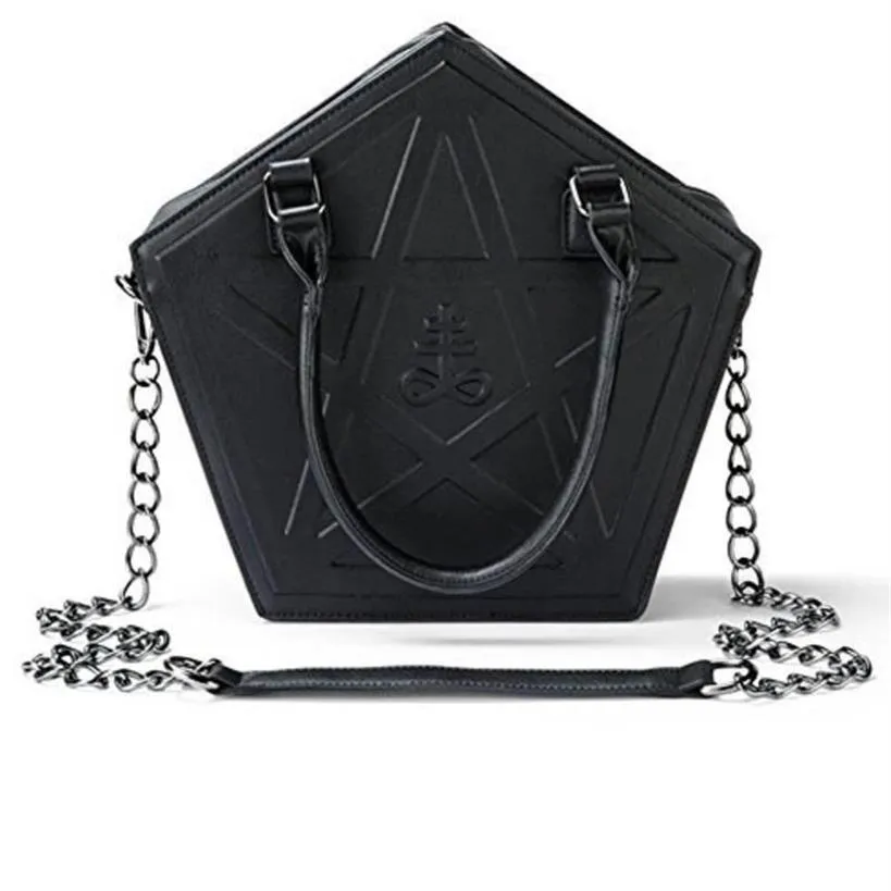 Bolsas de ombro JIEROTYX Pentagram Punk Darkness Gothic Star Bandbag Moman Girl Black PU PU MOLO COM CHINE