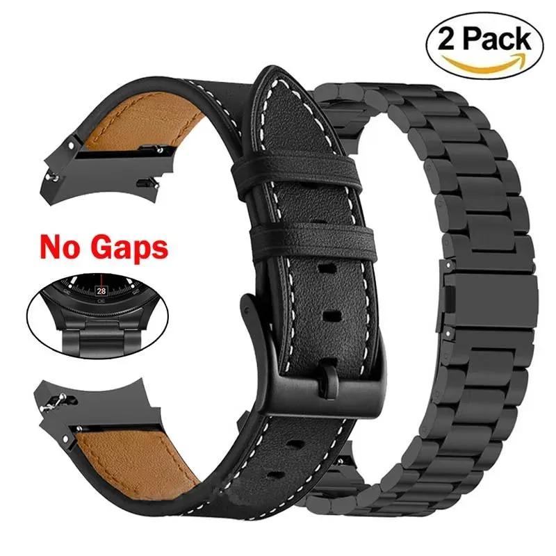 Ringar inga luckor rostfritt stål rem för Samsung Galaxy Watch 4 Classic 46mm 42mm/Watch 4 5 44mm 40mm 5 Pro Armband läderarmband