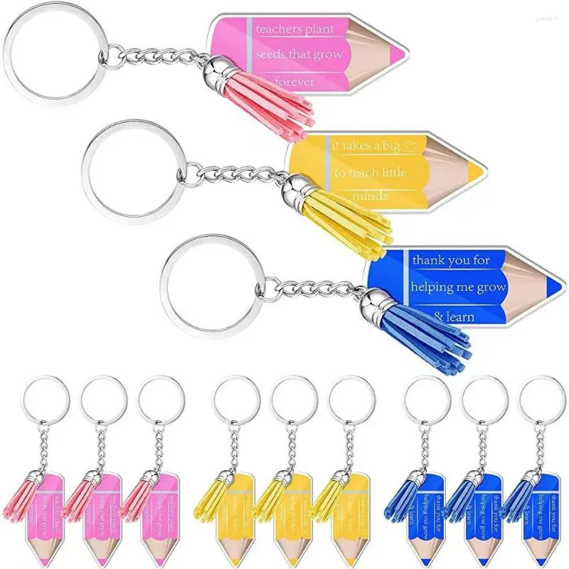 Keychains 12pcs/set Teacher Keychain Gifts Appreciation In Bulk Pencil Acrylic With Tassels For