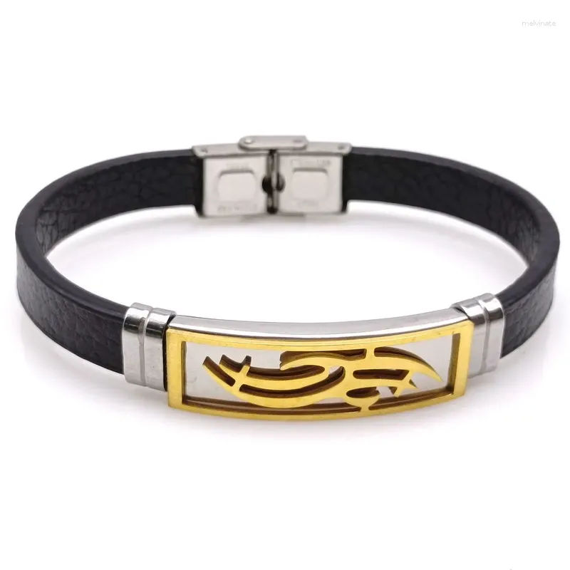 Charm Bracelets Fashion Men's Stainless Steel Leather Bracelet Luxury Male Jewelry For Birthday Accessories Gift