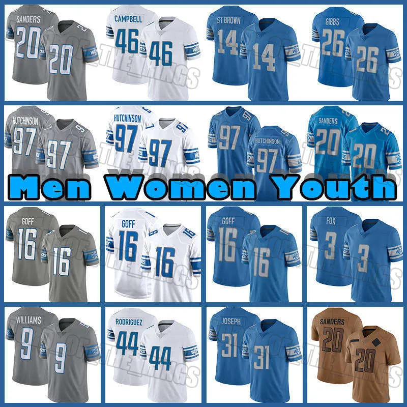 14 Amon-Ra St. Brown Jared Goff Football Jersey Jahmyr Gibbs Jameson Williams Malcolm Rodriguez Liones Penei Sewell Kerby Joseph Jack Campbell Barry Sanders Jack Fox